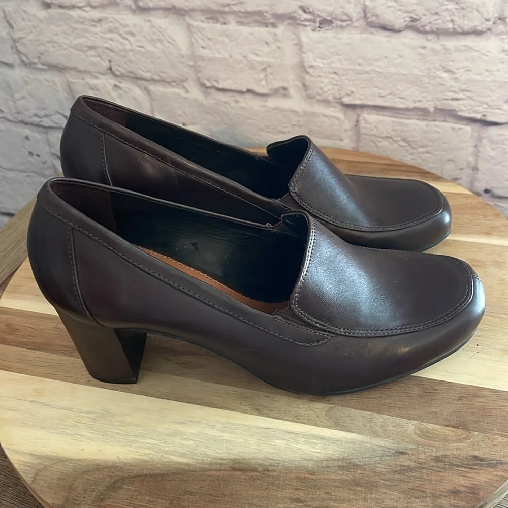 Antonio Melani Brown Leather Square Toe Loafers with block heel   9.5 M - Picture 4 of 9